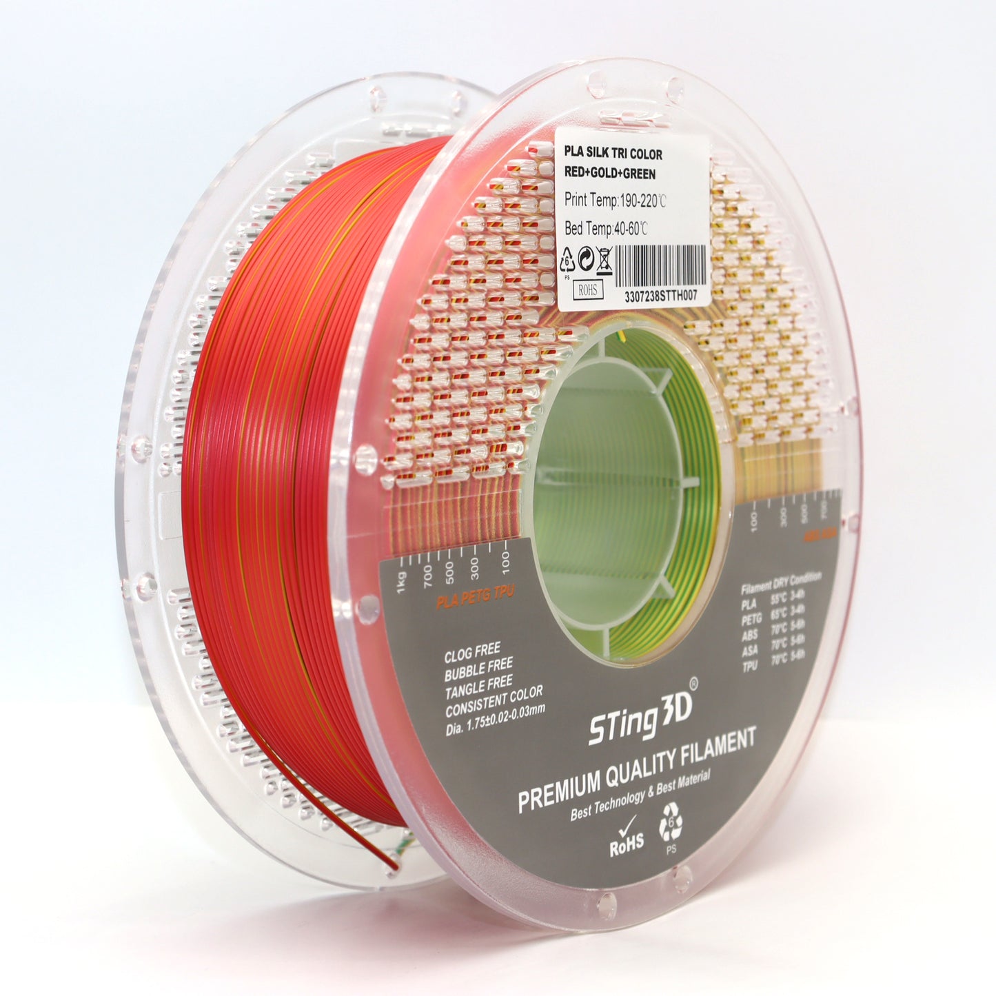 STING3D premium PLA SILK filament TRIPLE color 1kg