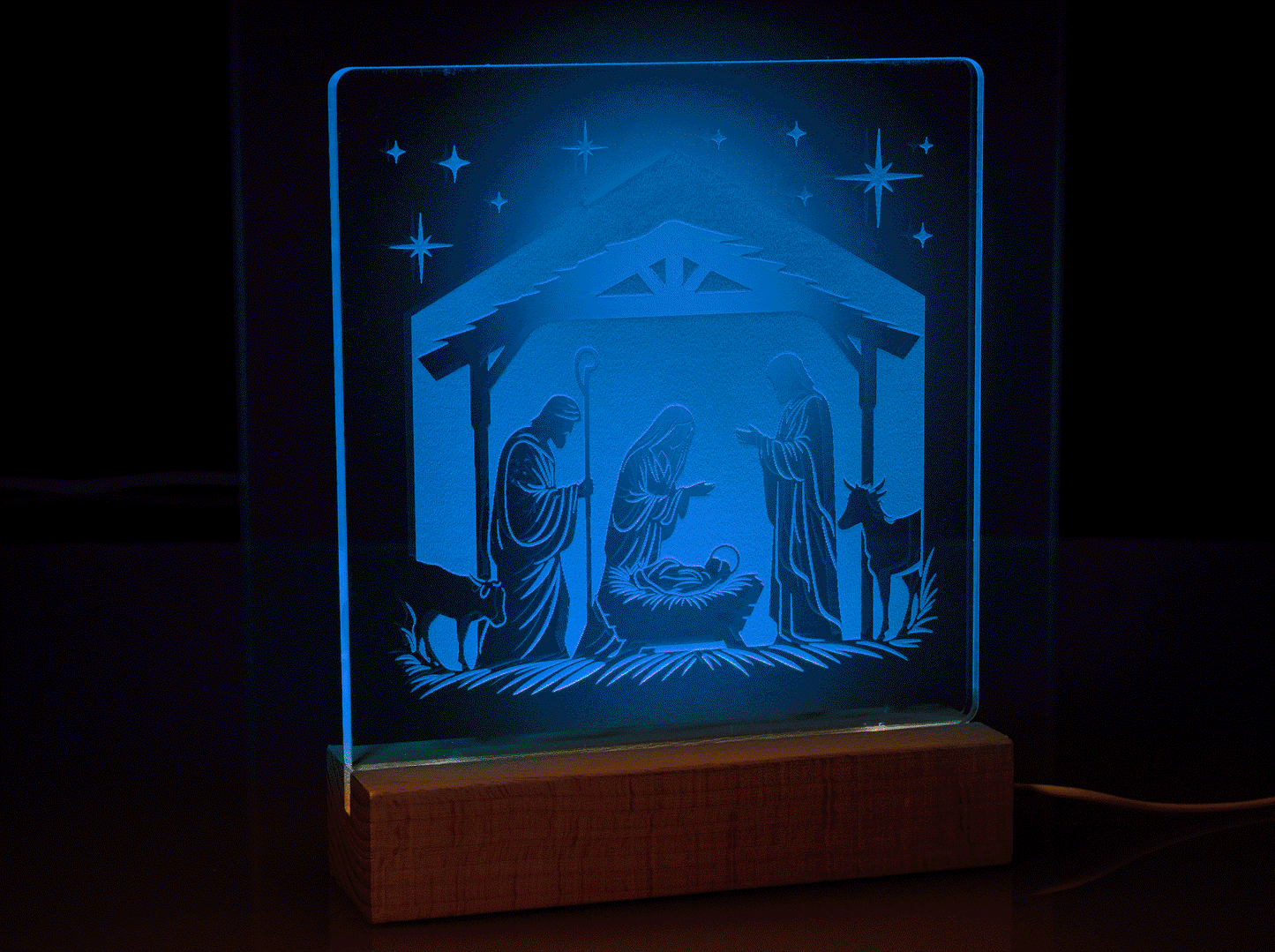 Decorative LED lamp with wooden base VARIOUS DESIGNS